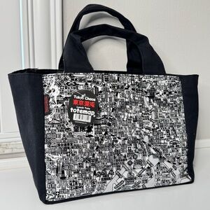 Black White Tote Bag Vinyl Tokyo Japan Map Inside Pocket